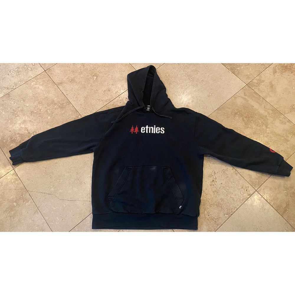 VTG Etnies Black Trees Pullover Hoodie Sweater Size Large 90s 00s